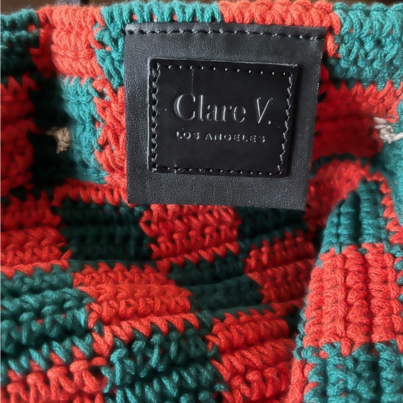 Clare V Red Green Checker Summer Simple Tote Bag Shoulder Strap Like New - Picture 9 of 16